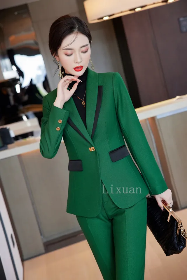 2022 Autumn Winter Formal Ladies Green Blazer Women Business Suits With  Sets Work Wear Office Uniform 5xl Size Pants Jacket - Pant Suits -  AliExpress