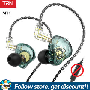 TRN MT1 Eeadphones Dual Dynamic Driver Earburds HiFi Bass Music IEM Headphone Metal Gaming Sports Running Headsets Noise Cancellation Wired Earphones 2PIN Detachable Wired DJ Monitors For Smartphones Tablet Laptops Computers