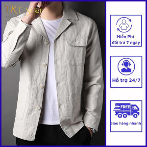 Áo khoác nam cổ vest mỏng Bộ đồ vải lanh đơn giản Hợp thời trang Áo khoác hàng đầu T9
