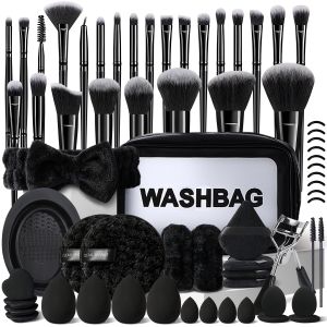 Bộ cọ trang điểm HGHDBT 56 chiếc màu đen chuyên nghiệp kèm hộp đựng chất liệu tổng hợp cao cấp dùng cho má hồng phấn mắt kem che khuyết điểm phấn phủ trang điểm mắt và mặt kèm bộ bông mút tán kem trang điểm.