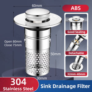 Bathroom 304 Stainless Steel Sink Leak Plug Strainer Pop-Up Sink Drain Strainer Removable Sink Strainer Recessed Filter Basket
