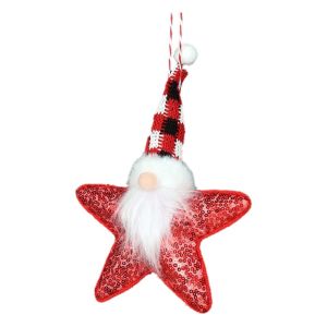 OOG Cartoon Shining Star Christmas Pendant Cute DIY Santa Claus Hanging Ornament Holiday Party Ornament Creative Sequined Five-pointed Star Doll Party Decorations