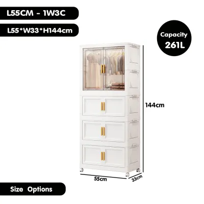 DR.STORAGE 55CM/70CM Large capacity Double Open Doors Wardrobe Storage Almari Baju Clothes Storage Cabinet With Pulley