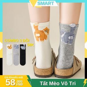 Tất cotton họa tiết mèo dễ thương chất liệu Tân Cương cao cấp mềm mịn co giãn thoáng khí bền màu - TGN06