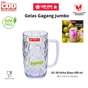 Gelas Gagang Jumbo Bebas BPA Lion Star GC-39 Ocha Glass 450 ml GC-41 Ocha Glass 630 ml