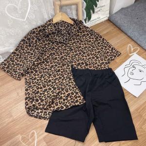 [HCM]Set Áo sơ mi nữ họa tiết da beo ngựa vằn + quần short