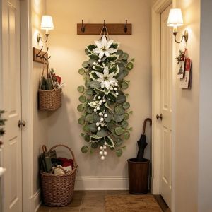 NALANILI Quả holly đỏ Dây trang trí hoa trạng nguyên nhân tạo 236 inch Vòng hoa trang trí lễ hội Trang trí cửa cho dịp lễ Thật tế Dây trang trí treo Giáng sinh Trang trí cửa trước