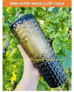 Ly SB Mermaid Black 710ml bình nước nhựa 2 lớp_kèm ống hút