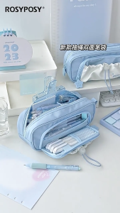 Large Capacity Pencil Case High Capacity Pen Holder Bag Zippered Pen Pouches Travel Makeup Pouches for Student Women