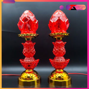 [giá một cặp] ĐÈN THỜ HOA SEN THỜ CÚNG Thân đèn gắn cầu tròn tài lộc trang trí tủ thờ bàn ông địa thần tài (LD13)