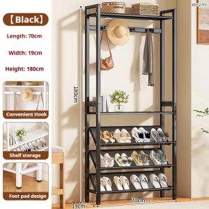 2-in-1 Shoe Rack Clothes Rack Heavy Duty Mesh Floor Standing Hat Sapatos Organizer Space Saving