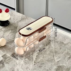 JACIRCLE Automatic Rolling Egg Storage Box Refrigerator Egg Holder Large Capacity Fresh Keeping Kitchen Organizer