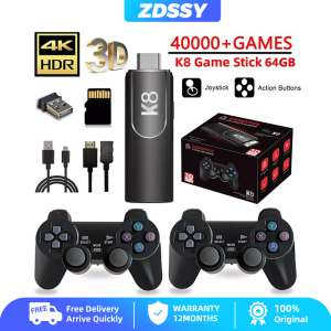 【Philippines Delivery】ZDSSY K8 TV Game Stick 64G 4K HD Retro Video Game Console Simulators Dual Wireless 2.4G Controller Home 3D Console 40000+ Emulator Games Gamepads for PS1 N64 DC For Kids Gift