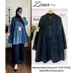 Atasan Rempel Blouse Jumbo Wanita Jeans Ziona Ruffle Top Busui Terbaru