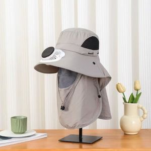 GENENIC Portable Solar Rechargeable Fan Hat Long-lasting Adjustable Fishing Sun Shading Hat UV Protection 1000mA Wide Brim Fan Hat Outdoor