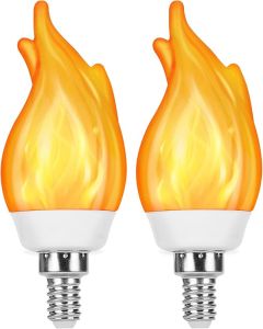Upgrade E12 Flame Bulbs 2 Pack 3 Mode LED Candelabra 2.0 Watt Warm White Chandelier 1800k Candle Light Bulbs Flame Tip for Christmas Party Decorations