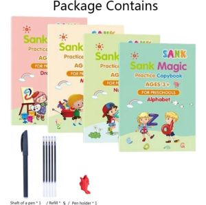 4 PCS Copybook for Kids Reusable Learning Numbers In English Painting Practice Art Book Baby Handwriting Drawing Copybook for Calligraphy Writing Kids English Lettering Educational Toy