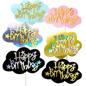 Cloud Happy Birthday Cake Decoration Gold Black Happy Birthday Cake Toppers DIY Dessert Baking Party Decorations