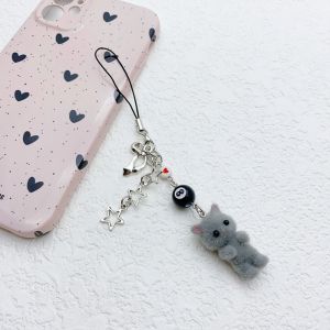 RUCHO Phone Strap Flocking Cat Phone Lanyard Anti Lost Flocking Cat Cell Phone Charm Kitten Key Chain Y2K 3D Kitten Mobile Phone Chain Female Lady Girl