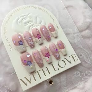 [HANDMADE]Artificial Nail Cute Star Gentle Phototpy Nails Reusable and Removable Nails
