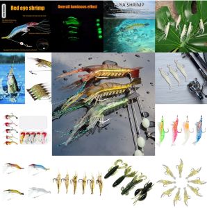 6G 3PCS Luminous Soft Lures Artificial Shrimp Hooks Fishing Baits (Ready)
