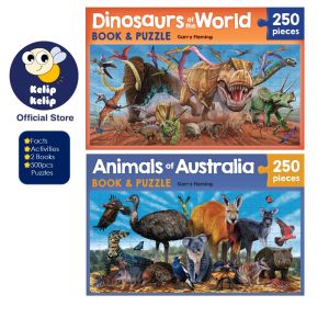 Dinosaurs & Australian Animals 2 Puzzles & Books Gift Set for Kids to Read & Play
