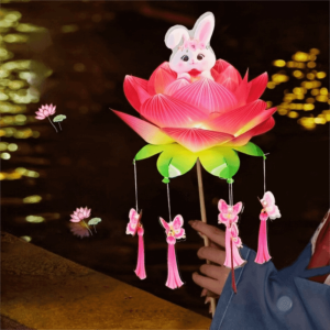 ainachu lantern mid autumn 纸灯笼中秋节传统 Rabbit Mid-Autumn Festival Lantern Handmade Luminous Handheld Light Lantern Material Kit Easy-to-Make Lotus Lantern Chinese