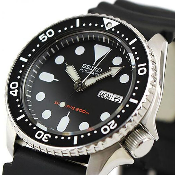 SEIKO SKX007 SKX007K SKX007K1 Analog Automatic Black Dial Black Rubber ...