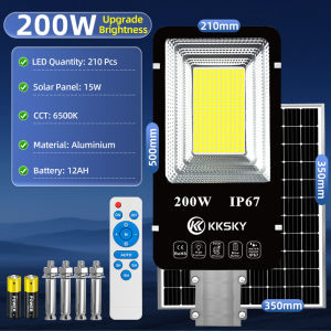 KKSKY 500W Outdoor Lighting solar led flood lights heavy duty with solar panel 200W 300W street lamp with Remote Wireless spotlight promo sale for Garden/Yard/Terrace/Garage Door