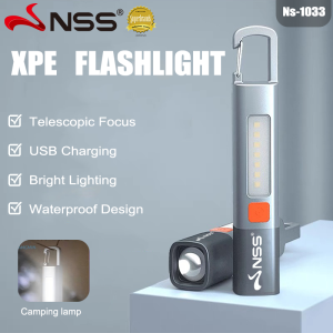 Super Bright LED Flashlight with Side Light Illumination 1500m Telescopic Zoom Waterproof Torch NS-1033