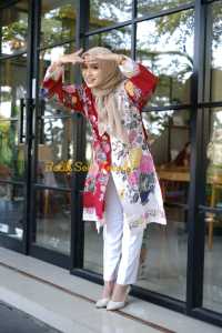 TUNIK BATIK MAWARDIYAH MERAH / TUNIK BATIK SOLO / DRESS BATIK MODERN / BAJU KONDANGAN WANITA / DRES BATIK PREMIUM