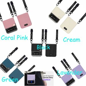 Samsung Galaxy Z Flip 5 / 4 / 3 5G - Araree Canvas Diary Sling Case Full Coverage Casing Black Hard Protection Hinge Shock Resistant Hard Lanyard Hole Neck Strap Slim Impact Korea Fashion Scratch Anti Slip Design Thin Protective Smart Phone Mobile
