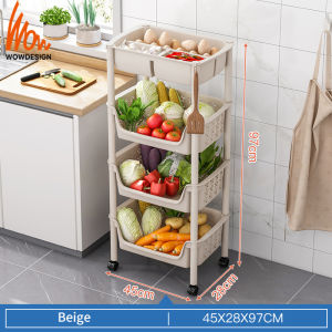 Vegetables Basket Storage Trolley Rack 2 / 3 / 4 Tier Trolley Toy Storage Rack Rak Dapur Kitchen Basket Storage Trolley Rack