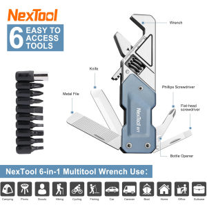 NexTool EDC Multi Tool 6 in 1 Wrench Multitool with Knife Flat/Phillips Screwdriver and Bottle Opener Bike Multitool with 9 in 1 Bits Set and Nylon Pouch for Cycling Maintenancen