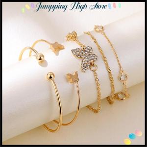 【Jumpping】 5PC New Bohemian Elegance Open Bracelets Rhinestone Butterfly Bracelet Girl Gift