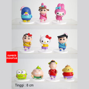 Figure Set Crayon Shin chan x Sanrio Keropi Hello Kitty Melody 10 karakter 8 cm