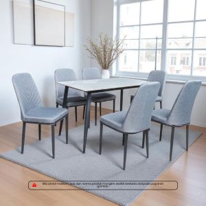 [FREE INSTALLATION] BETTY FURNITURE EFFY Modern Rectangular Ceramic Sintered Stone Dining Set with 4 Upholstered Chairs
