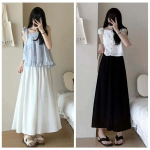 CHARMI Solid Color Ice Silk Wide Leg Pants Skirt Ice Silk White Black Womens Harem Pants A-line Half Dress Trousers High Waist Wide Leg Pants for Women Lady