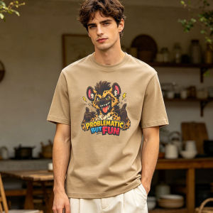 Problematic But Fun Mischievous Anthropomorphic Hyena Slogan TShirt Men Breathable Cotton Top Animal Lover Trendy Fashion Blouse