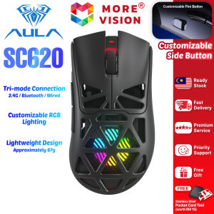 AULA SC620 Wireless Mouse Hollow Out Lightweight Design Tri-Mode 12000 DPI PAW3311 Fire Button RGB Game Office