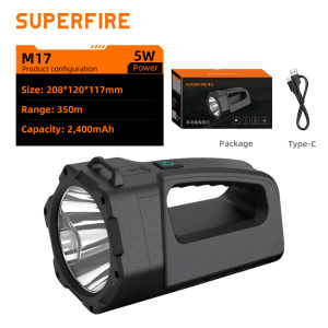 SUPERFIRE Searchlight Super Bright Flashlight Emergency Light Portable Rechargeable Long Shot Torch Light 5 Hours Battery Life For Outdoor Exploration Rescue Hunting M17