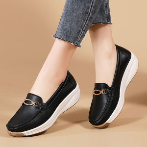 LUOXIWEI Women Loafers Rubber Shoes for Women Suede Leather Wedge Shoes Platform Ladies Moccasin Topsider