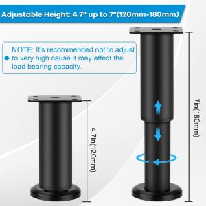 2pcs Adjustable Furniture Couch Cabinet Legs with Screws Heavy Duty Adjustable Height Replacement Legs for Dresser Chair Bed