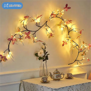 MLADEN LED Rattan Light Bendable Butterfly Vine Lamp Leaves Butterfly Flowers Tree String Lights  Home Decor Ramadan