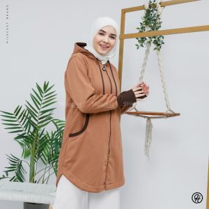 Hijacket Elektra Brown Misty - Hoodie Tebal dan Menghangatkan | Mantel Musim Dingin - Jaket Wanita Muslimah Syari Panjang