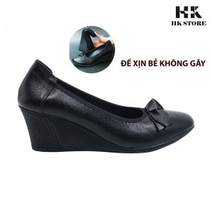Giày xuồng nữ trung niên HK.STORE da bò cao cấp đế cao su tự nhiên 100% mềm mại êm chân và tôn dáng