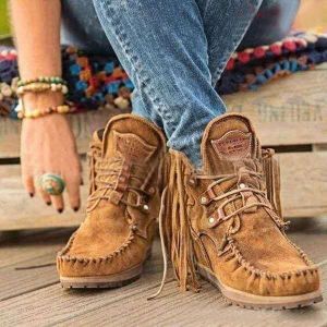 SHUNAICHI Foreign trade new large size fringed short boots womens autumn and winter European and American new womens boots Western cowboy style Chelsea cross-border