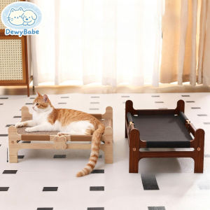 DewyBabe Wooden Hammock Cat Sleeping Bed Detachable Floating Cat Bed with Comfort Mat Durable Katil Kucing