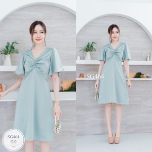 SG464  ชุดเดรสออกงาน ดีเทลทวิสช่วงอกน่ารักมาก งานผ้าซาตินโมนิก้า สวย หรู ดูแพงมากค่ะ  ใส่ไปงานแต่ง ไปเที่ยว ตัวนี้เอาอยู่จร้า