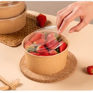 NEXASHOP 50pcs 500/750ml Kraft Salad Bowl with Lid Disposable Disposable Lunch Box Thickened Round Disposable Food Container Food Packaging